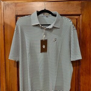 Quiet Golf Striped Polo Shirt in Navy & White